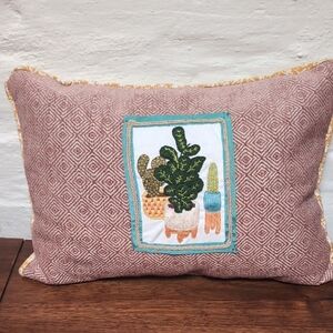 Decorative Pillow with Embroidery House Plant Design Handmade and Designed